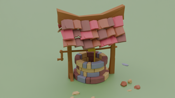 Rendered image of a low poly well