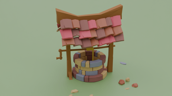 Rendered image of a low poly well