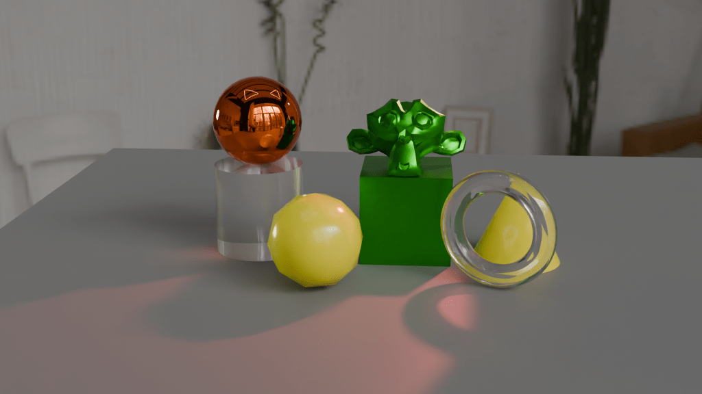 Some 3D objects rendered using the Cycles render engine.