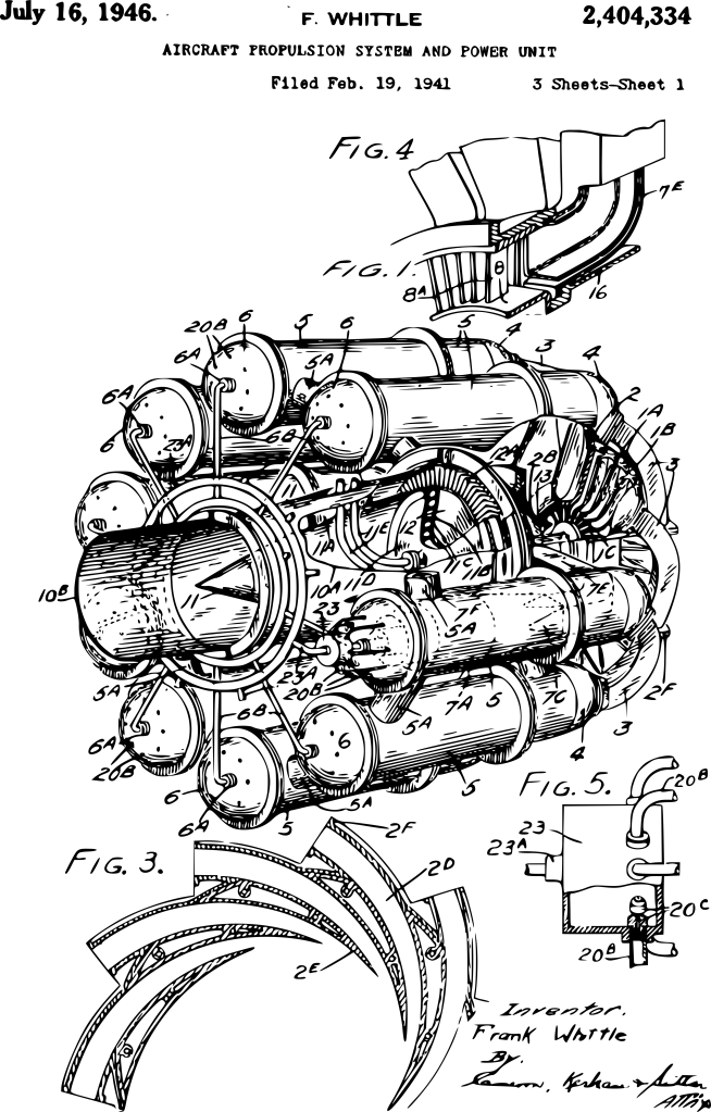 Frank Whittle's 1948 patent for an 'Aircraft propulsion and power unit'.