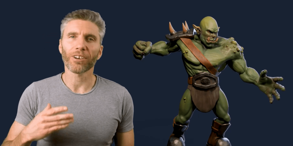 A man talking with an orc behind him