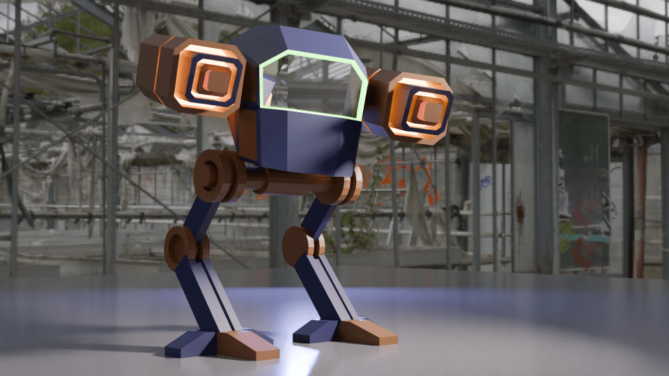 Stylised two-legged mobile gun.