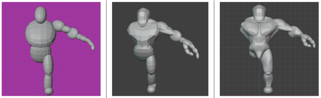 Triple image showing progression of orc sculpt.