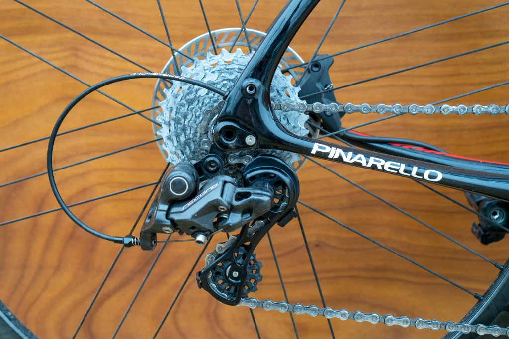 Read axle of a bicycle, showing the derailleur system.