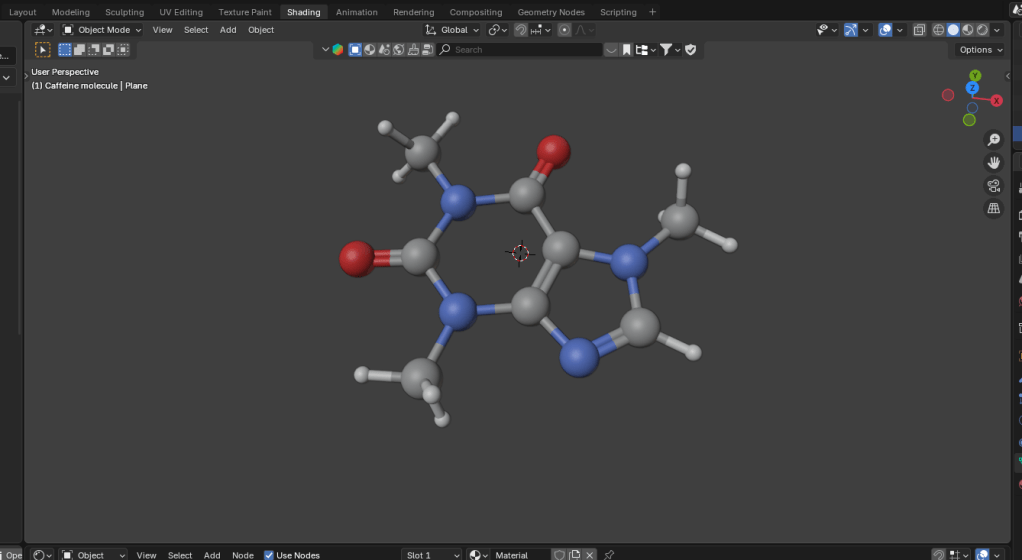 Molecular ball and stick model of caffeine.